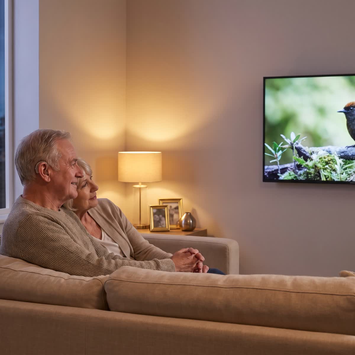 Un couple de seniors regarde la télévision