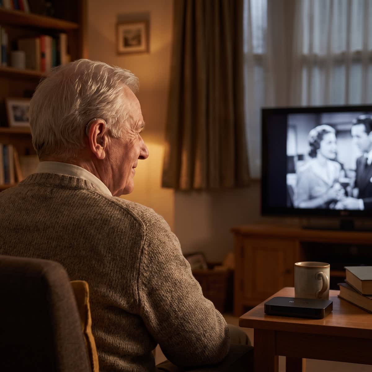 Un couple de retraités regarde la télévision sur le canapé